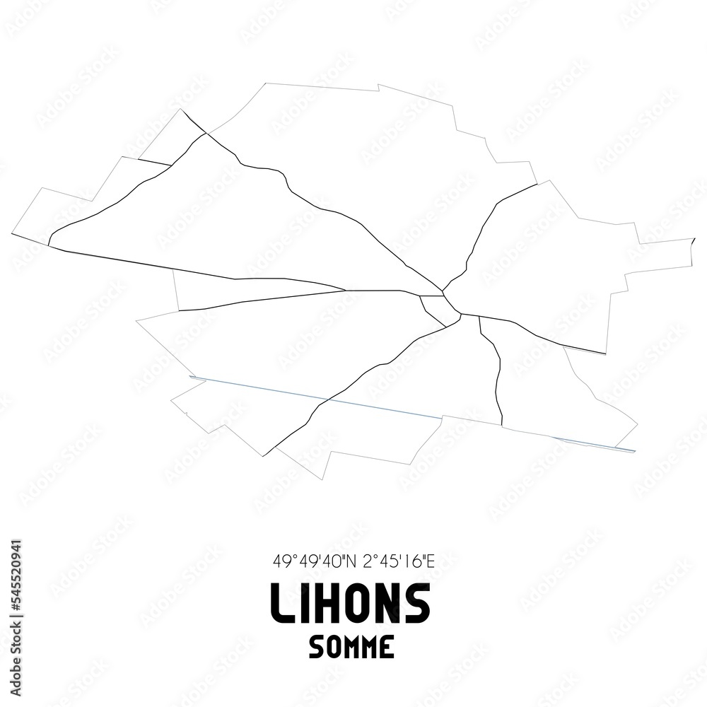 LIHONS Somme. Minimalistic street map with black and white lines. LIHONS Somme. Minimalistic street map with black and white lines.