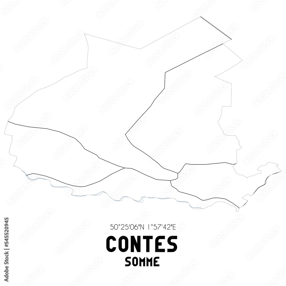 CONTES Somme. Minimalistic street map with black and white lines.