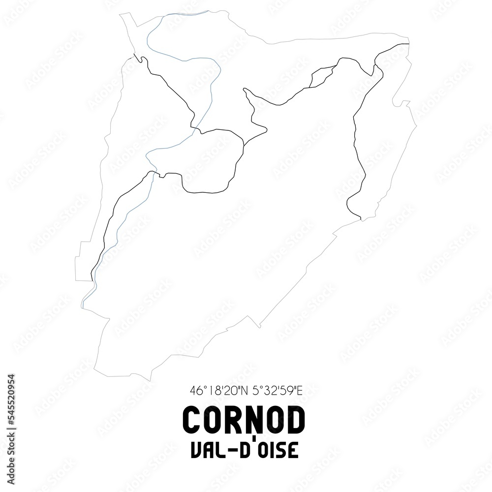 Fototapeta premium CORNOD Val-d'Oise. Minimalistic street map with black and white lines.
