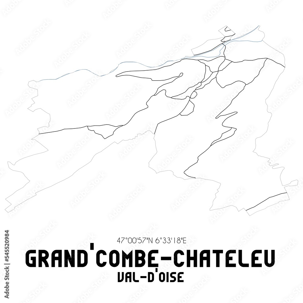 GRAND'COMBE-CHATELEU Val-d'Oise. Minimalistic street map with black and white lines.