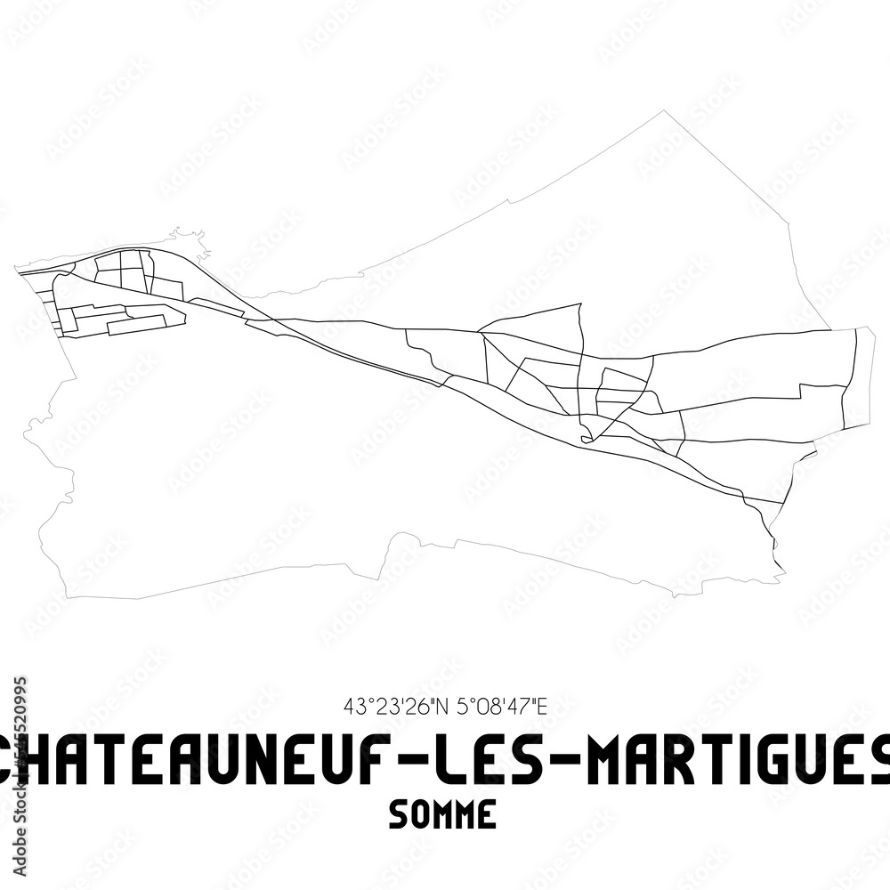 CHATEAUNEUF-LES-MARTIGUES Somme. Minimalistic street map with black and white lines.