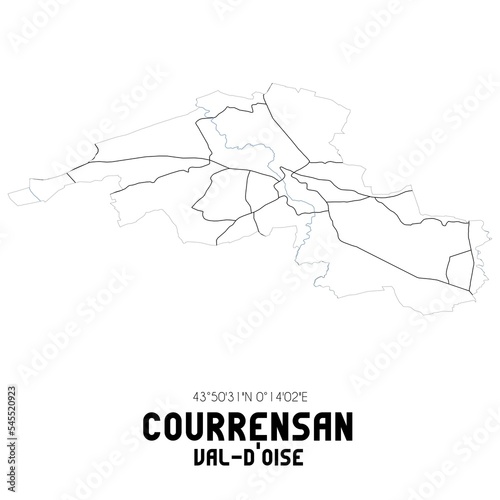 COURRENSAN Val-d'Oise. Minimalistic street map with black and white lines.