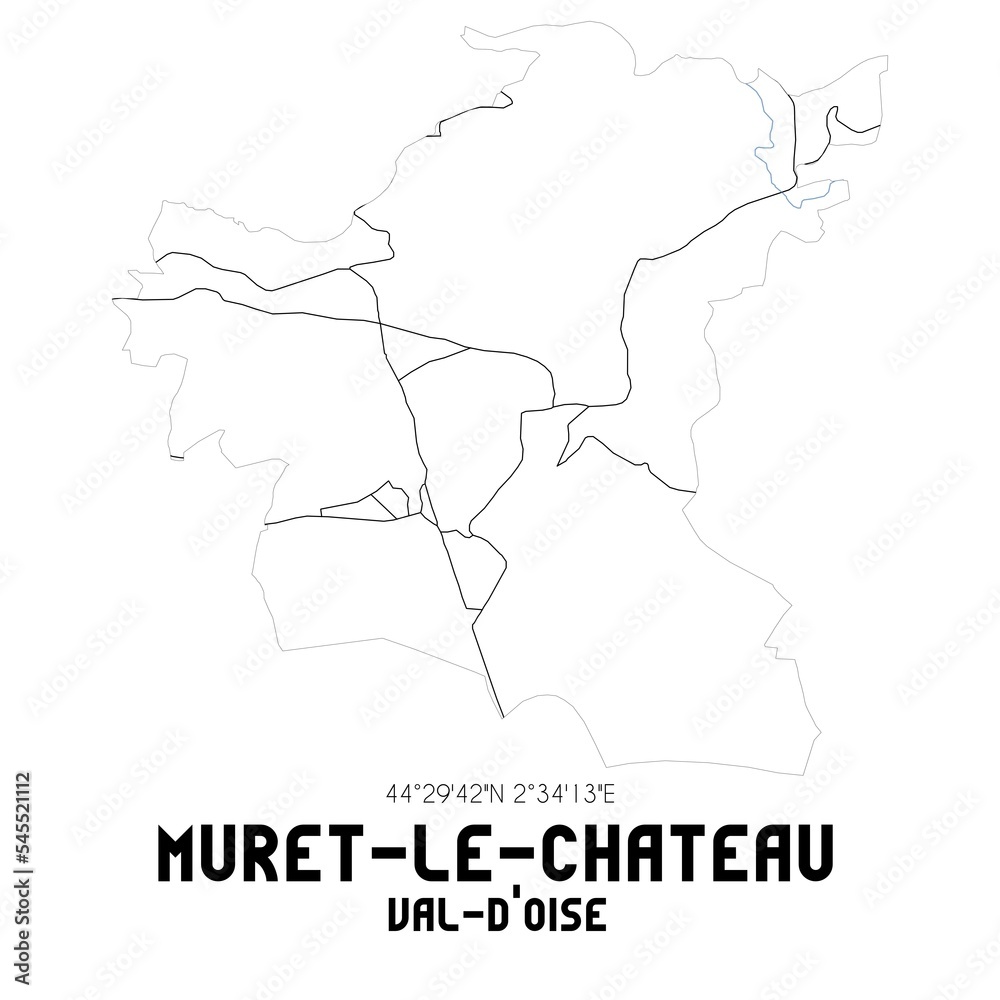 MURET-LE-CHATEAU Val-d'Oise. Minimalistic street map with black and white lines.