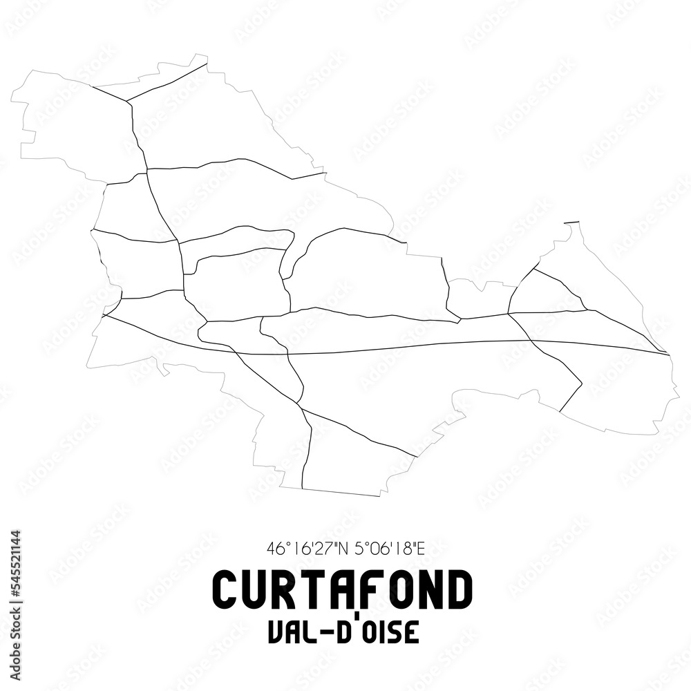 CURTAFOND Val-d'Oise. Minimalistic street map with black and white lines.
