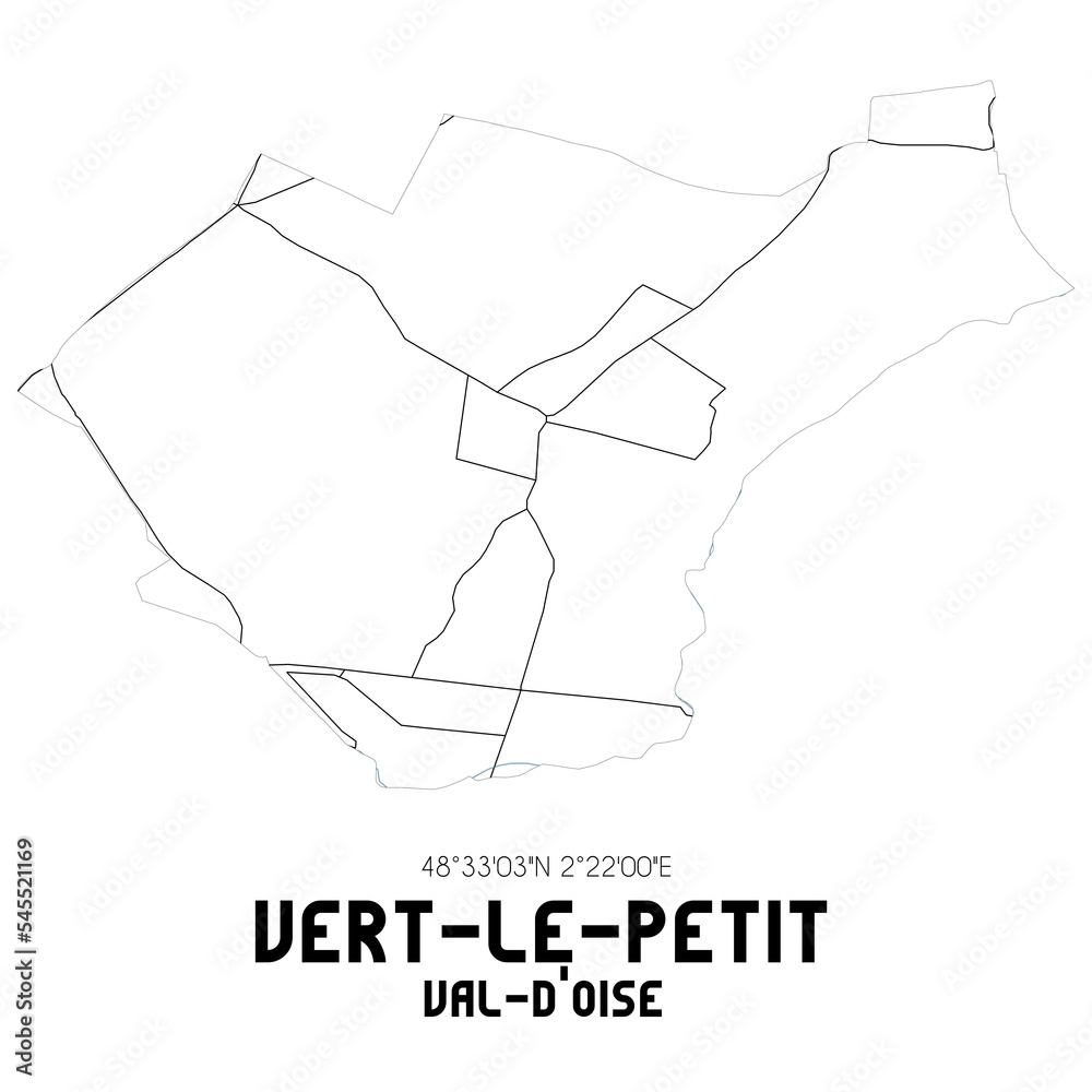 VERT-LE-PETIT Val-d'Oise. Minimalistic street map with black and white lines.