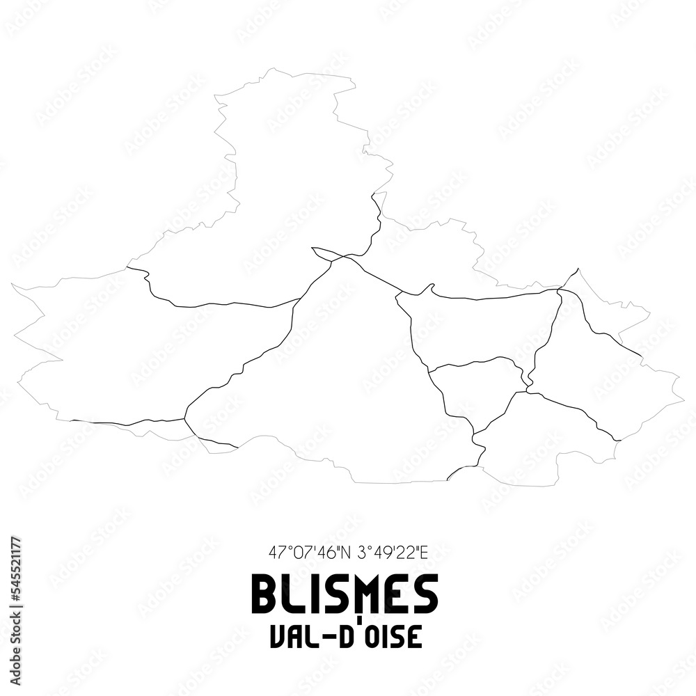 BLISMES Val-d'Oise. Minimalistic street map with black and white lines.