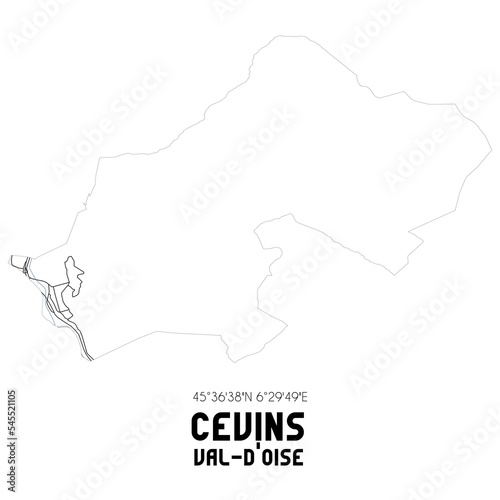 CEVINS Val-d'Oise. Minimalistic street map with black and white lines.