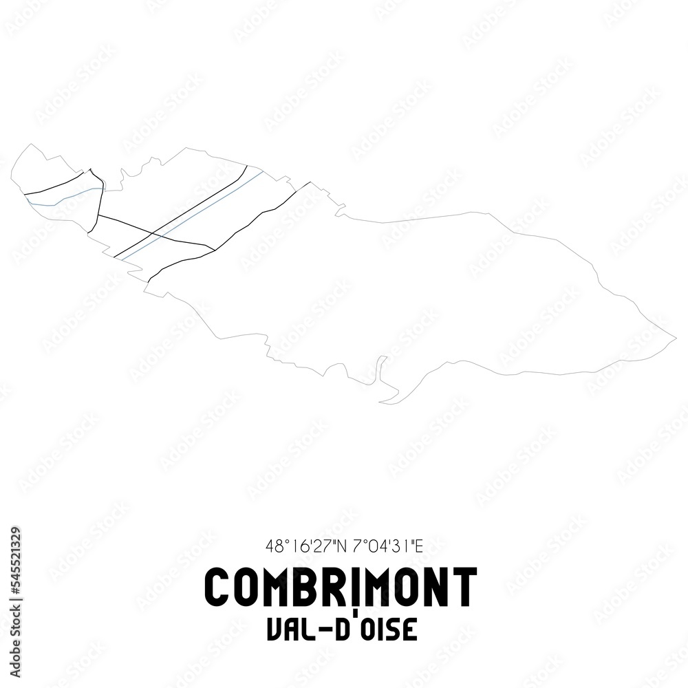 COMBRIMONT Val-d'Oise. Minimalistic street map with black and white lines. COMBRIMONT Val-d'Oise. Minimalistic street map with black and white lines.