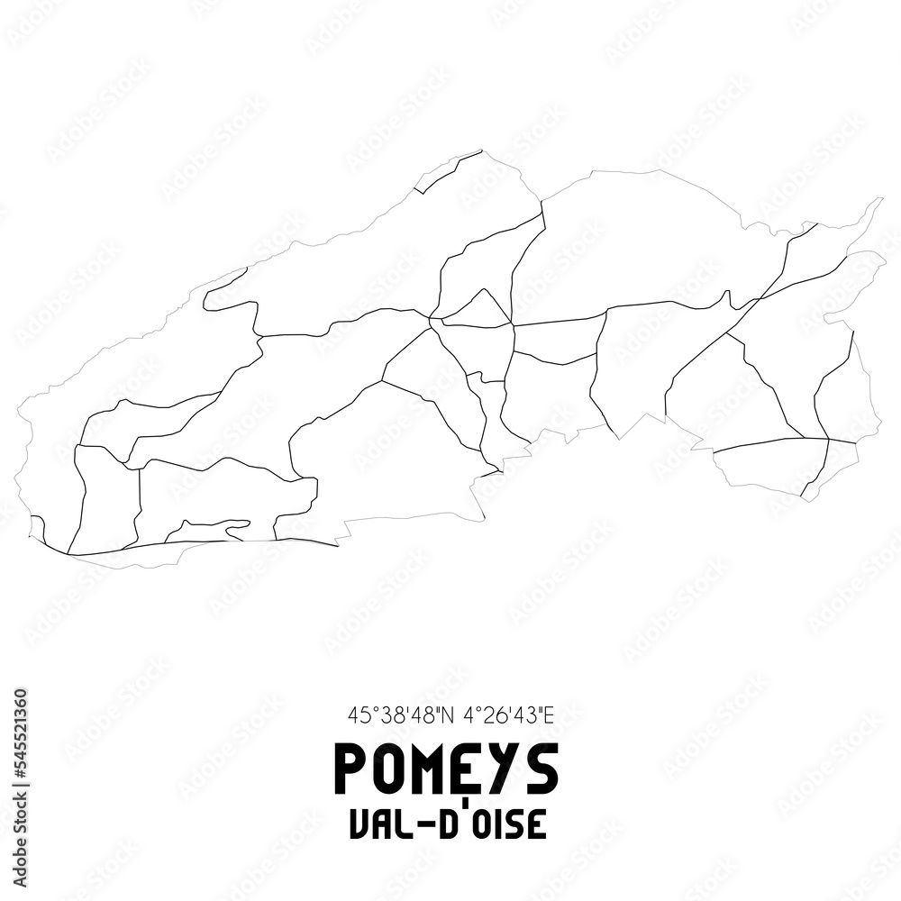 POMEYS Val-d'Oise. Minimalistic street map with black and white lines.