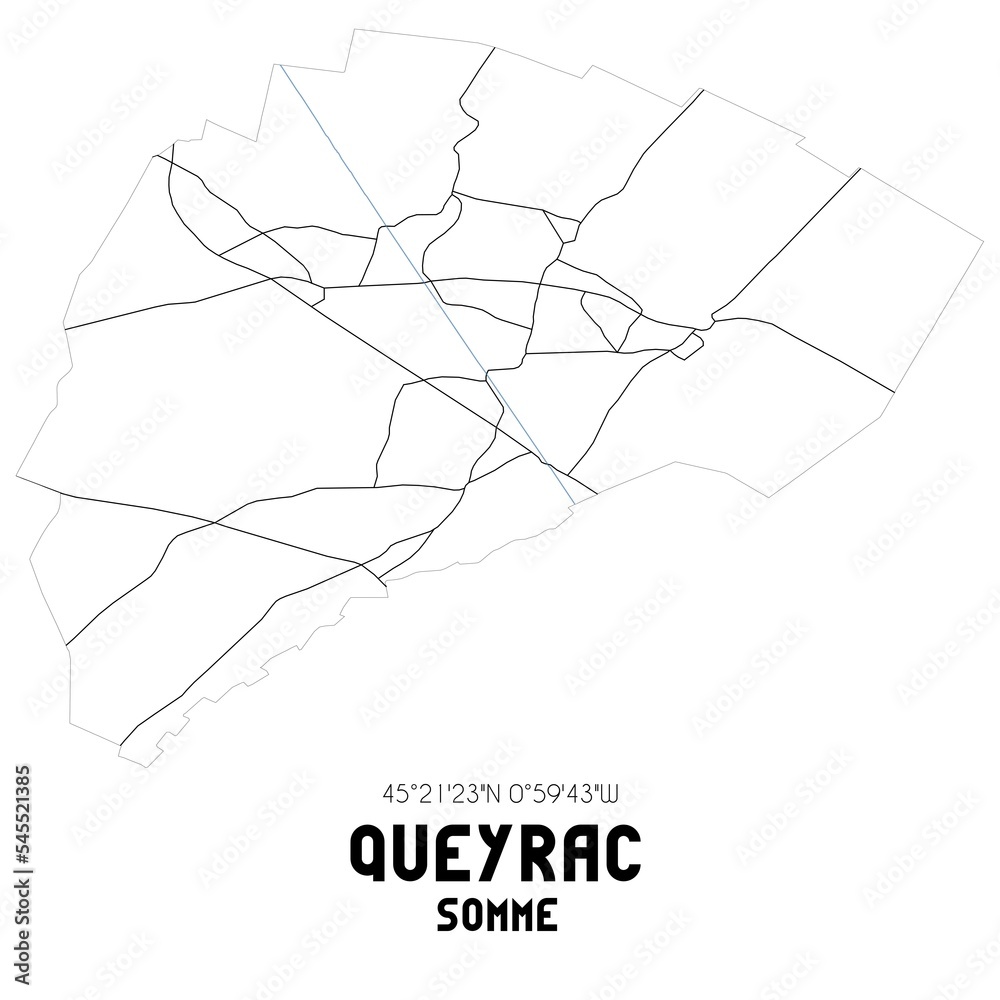 QUEYRAC Somme. Minimalistic street map with black and white lines. QUEYRAC Somme. Minimalistic street map with black and white lines.