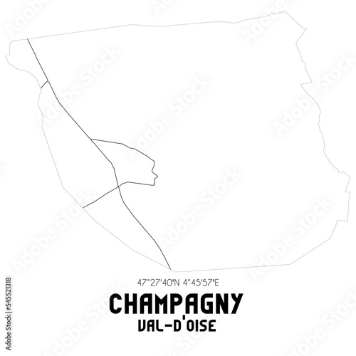 CHAMPAGNY Val-d'Oise. Minimalistic street map with black and white lines.