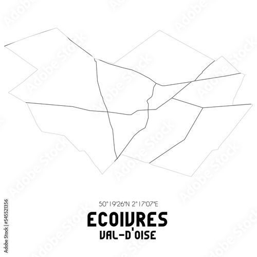 ECOIVRES Val-d'Oise. Minimalistic street map with black and white lines. photo