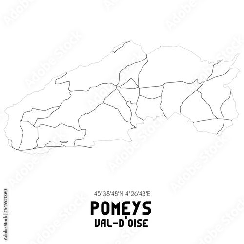 POMEYS Val-d'Oise. Minimalistic street map with black and white lines.