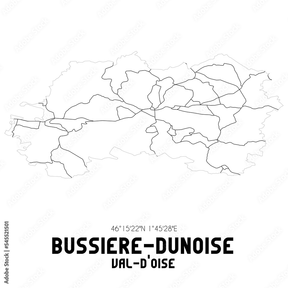 BUSSIERE-DUNOISE Val-d'Oise. Minimalistic street map with black and white lines.