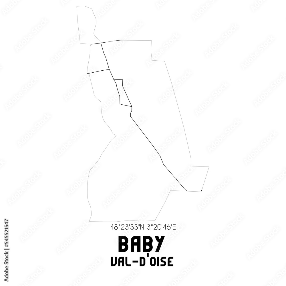 BABY Val-d'Oise. Minimalistic street map with black and white lines.