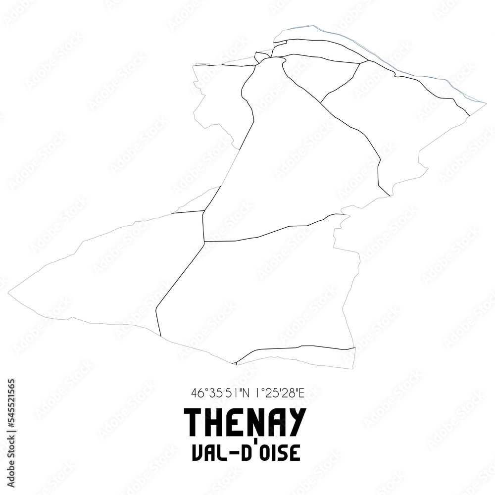 THENAY Val-d'Oise. Minimalistic street map with black and white lines.
