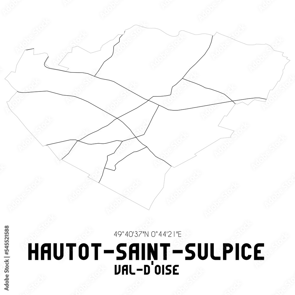 HAUTOT-SAINT-SULPICE Val-d'Oise. Minimalistic street map with black and white lines.