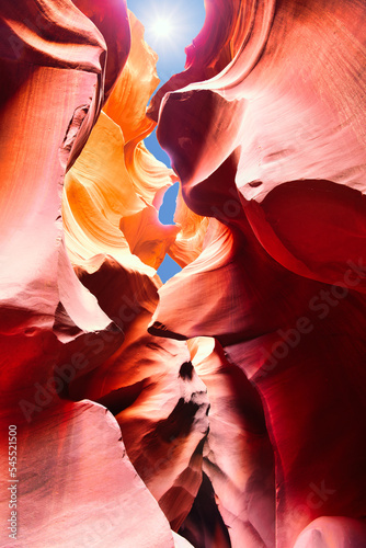 Sunlight in famous antelope canyon in arizona - background and travel concept