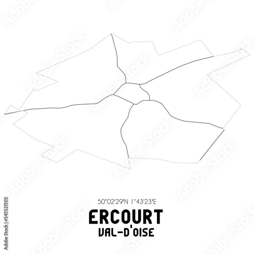 ERCOURT Val-d'Oise. Minimalistic street map with black and white lines.