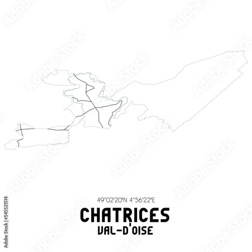 CHATRICES Val-d Oise. Minimalistic street map with black and white lines.