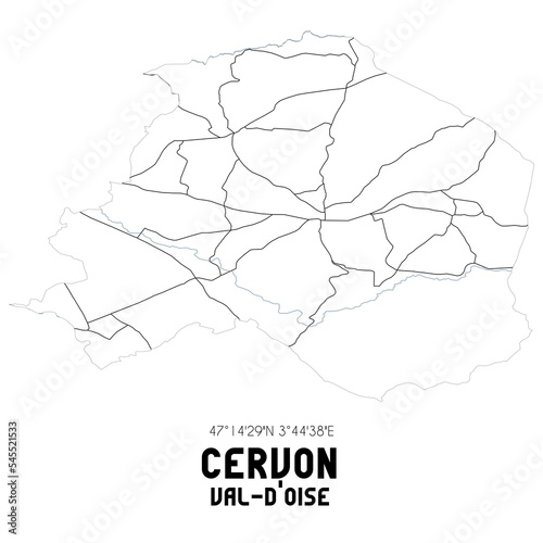 CERVON Val-d Oise. Minimalistic street map with black and white lines.