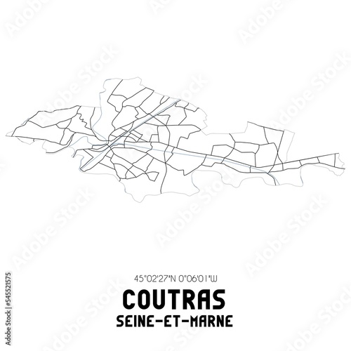 COUTRAS Seine-et-Marne. Minimalistic street map with black and white lines.