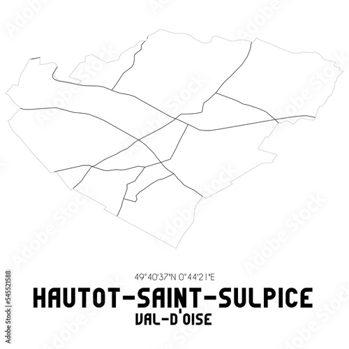 HAUTOT-SAINT-SULPICE Val-d'Oise. Minimalistic street map with black and white lines.