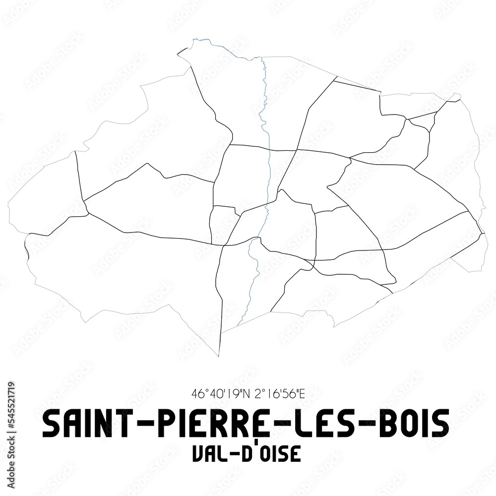 SAINT-PIERRE-LES-BOIS Val-d'Oise. Minimalistic street map with black and white lines.
