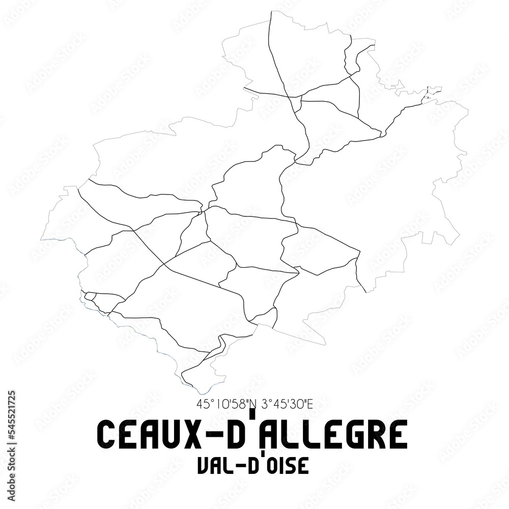 CEAUX-D'ALLEGRE Val-d'Oise. Minimalistic street map with black and white lines.