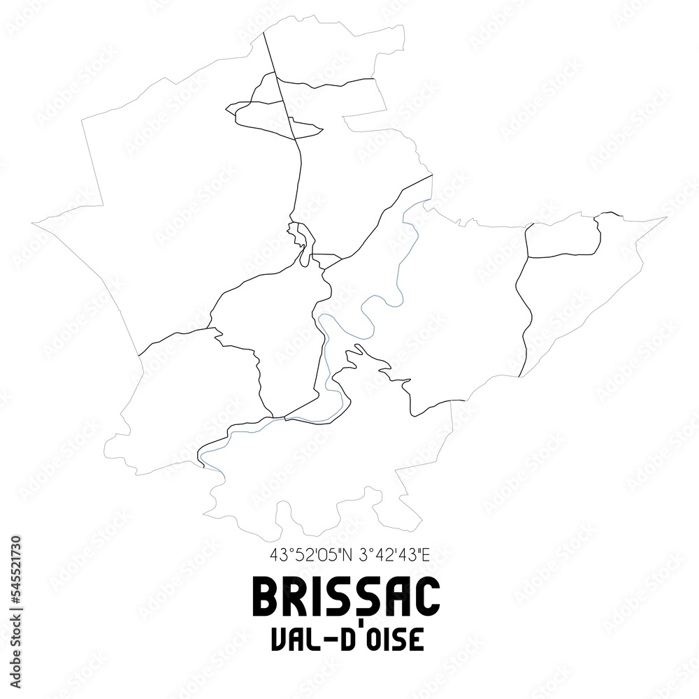 BRISSAC Val-d'Oise. Minimalistic street map with black and white lines. BRISSAC Val-d'Oise. Minimalistic street map with black and white lines.