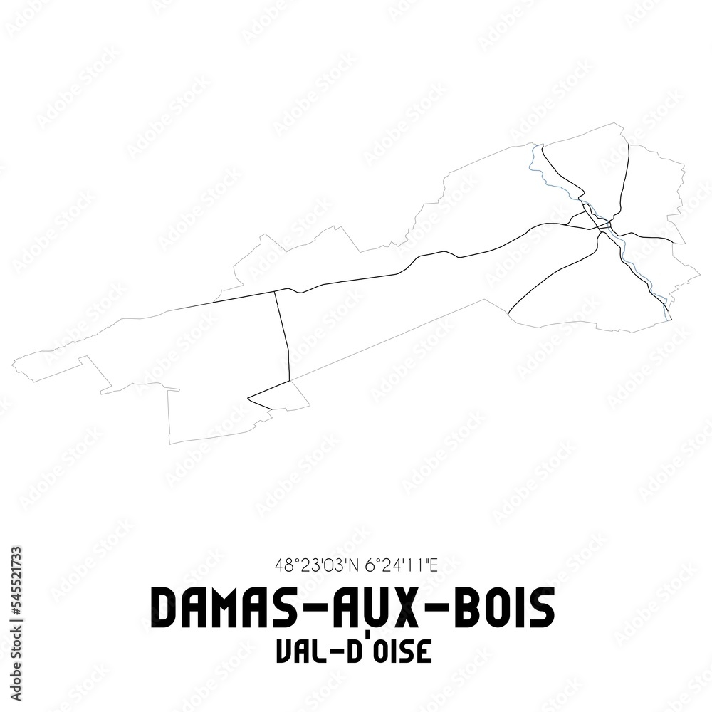 DAMAS-AUX-BOIS Val-d'Oise. Minimalistic street map with black and white lines.