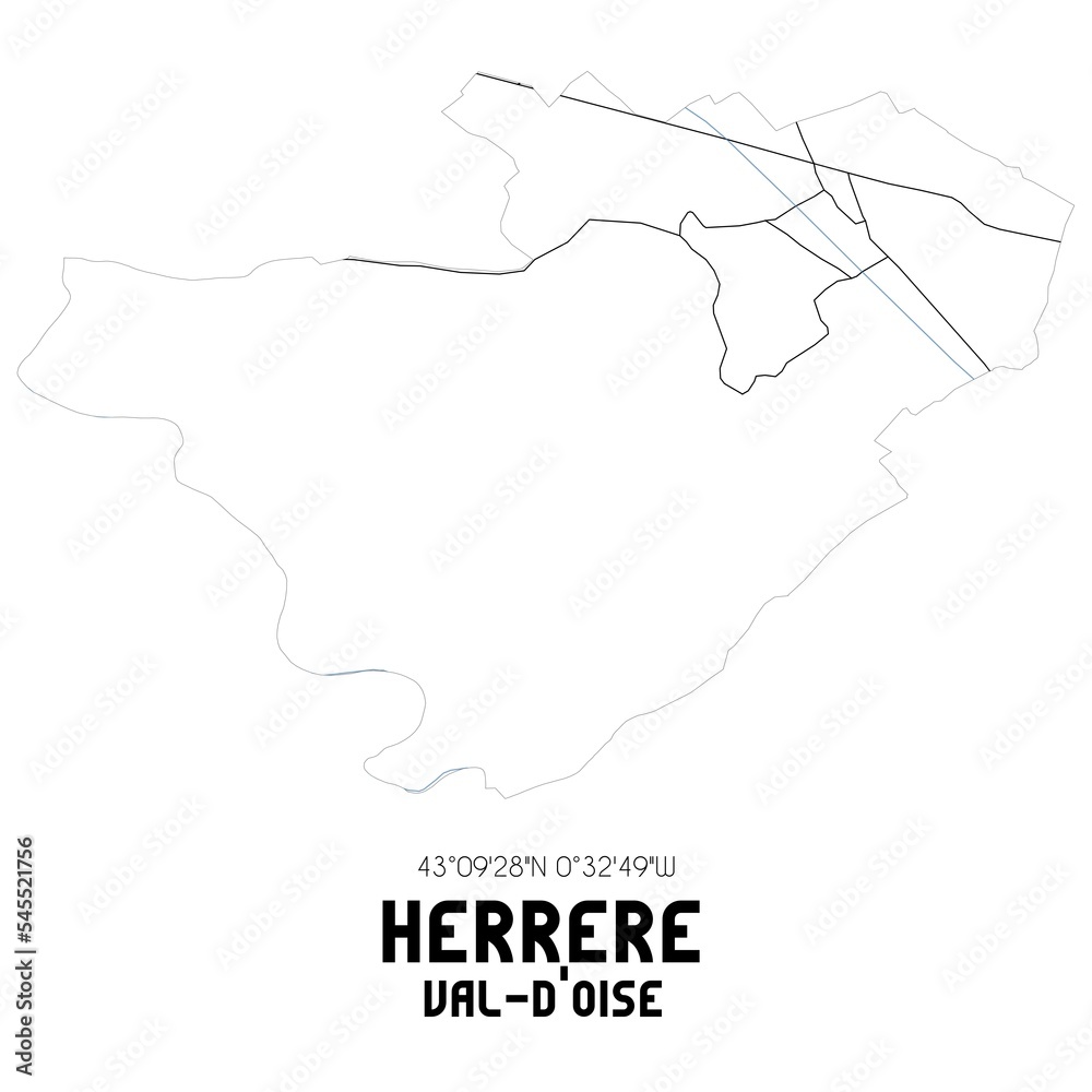 HERRERE Val-d'Oise. Minimalistic street map with black and white lines.