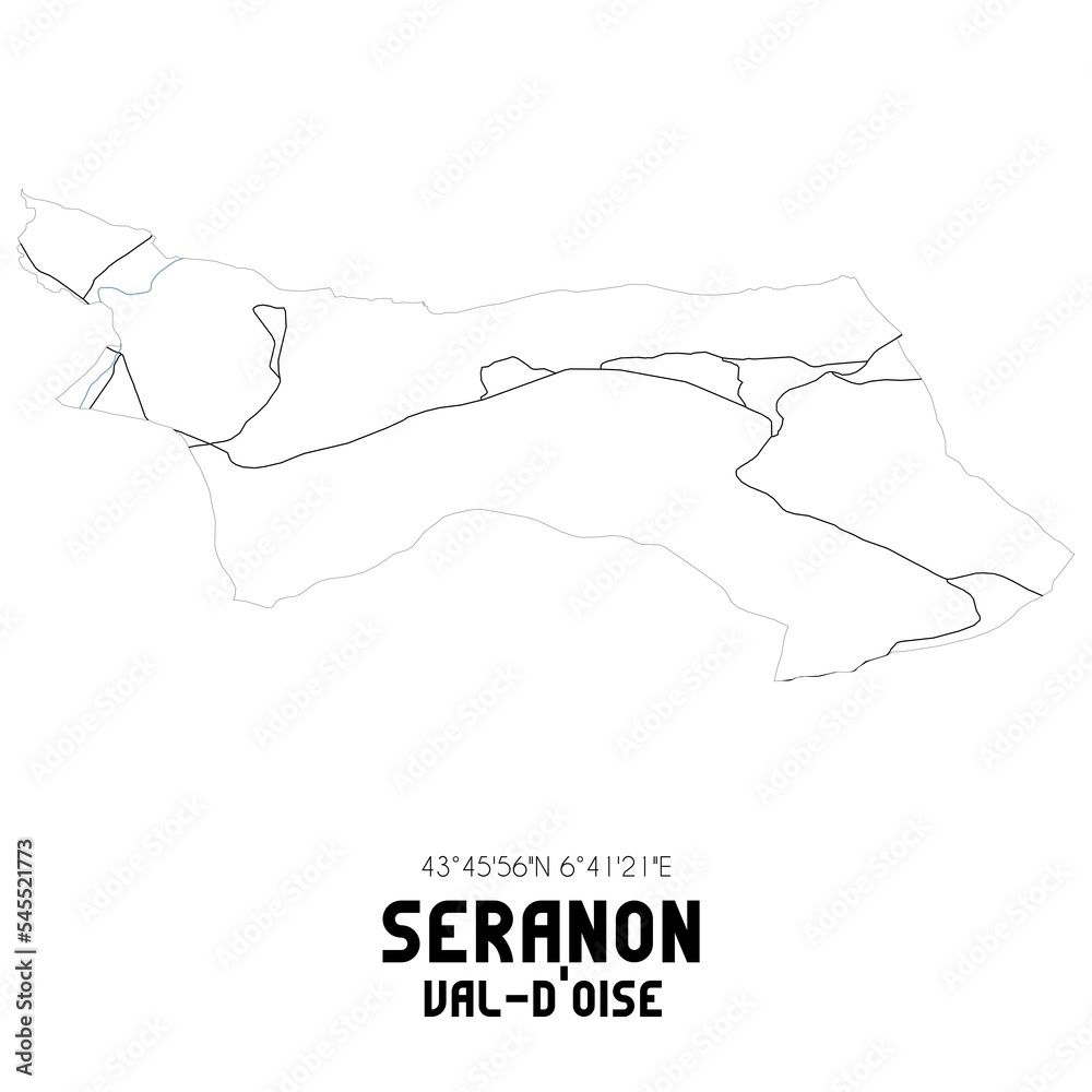 SERANON Val-d'Oise. Minimalistic street map with black and white lines.