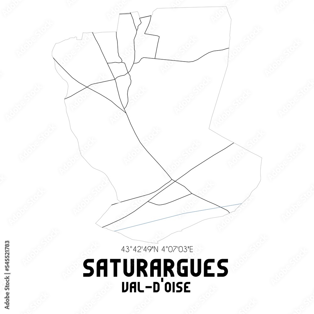 SATURARGUES Val-d'Oise. Minimalistic street map with black and white lines.