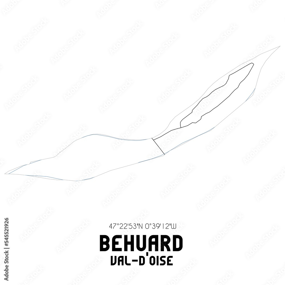 BEHUARD Val-d'Oise. Minimalistic street map with black and white lines. BEHUARD Val-d'Oise. Minimalistic street map with black and white lines.