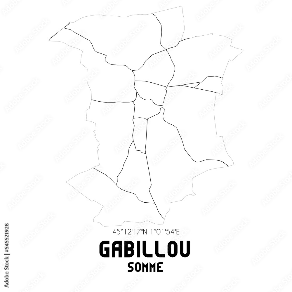 GABILLOU Somme. Minimalistic street map with black and white lines.