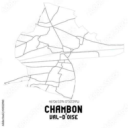 CHAMBON Val-d'Oise. Minimalistic street map with black and white lines.