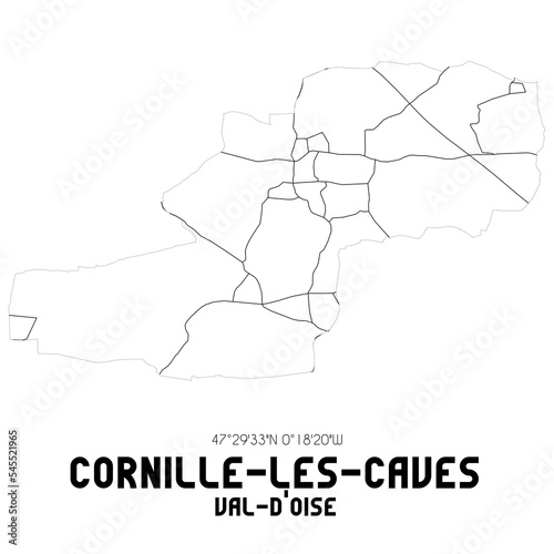 CORNILLE-LES-CAVES Val-d Oise. Minimalistic street map with black and white lines.