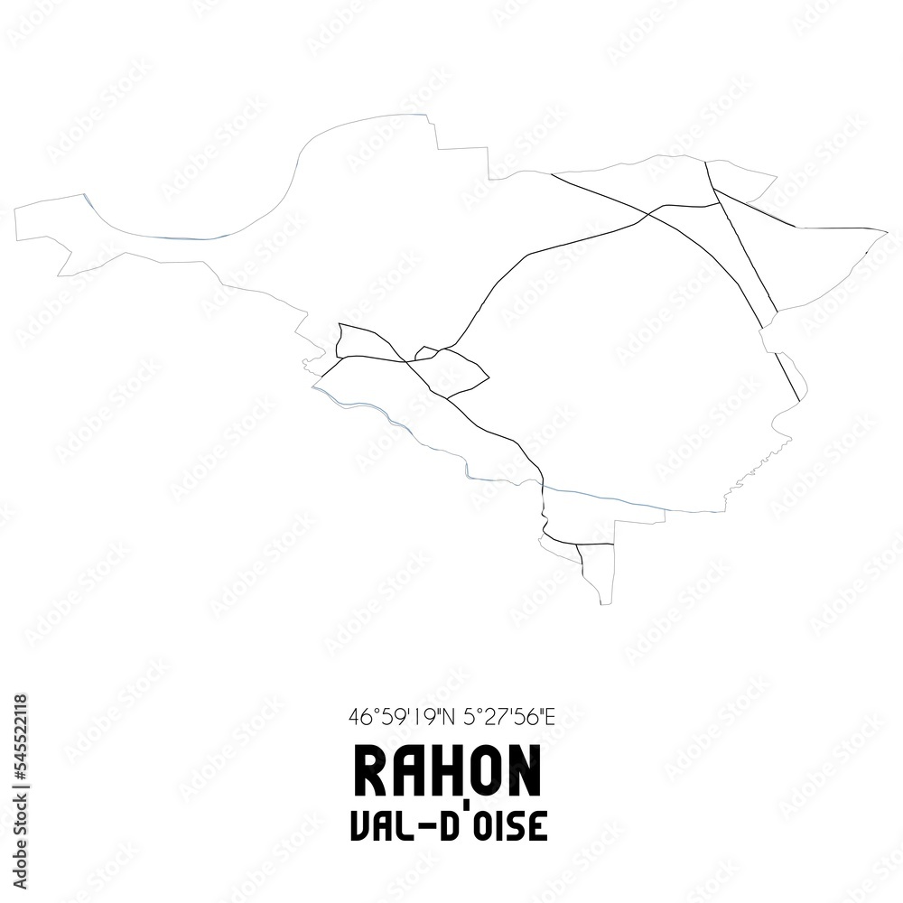 RAHON Val-d'Oise. Minimalistic street map with black and white lines. RAHON Val-d'Oise. Minimalistic street map with black and white lines.