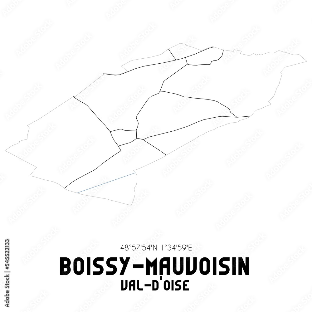 BOISSY-MAUVOISIN Val-d'Oise. Minimalistic street map with black and white lines. BOISSY-MAUVOISIN Val-d'Oise. Minimalistic street map with black and white lines.