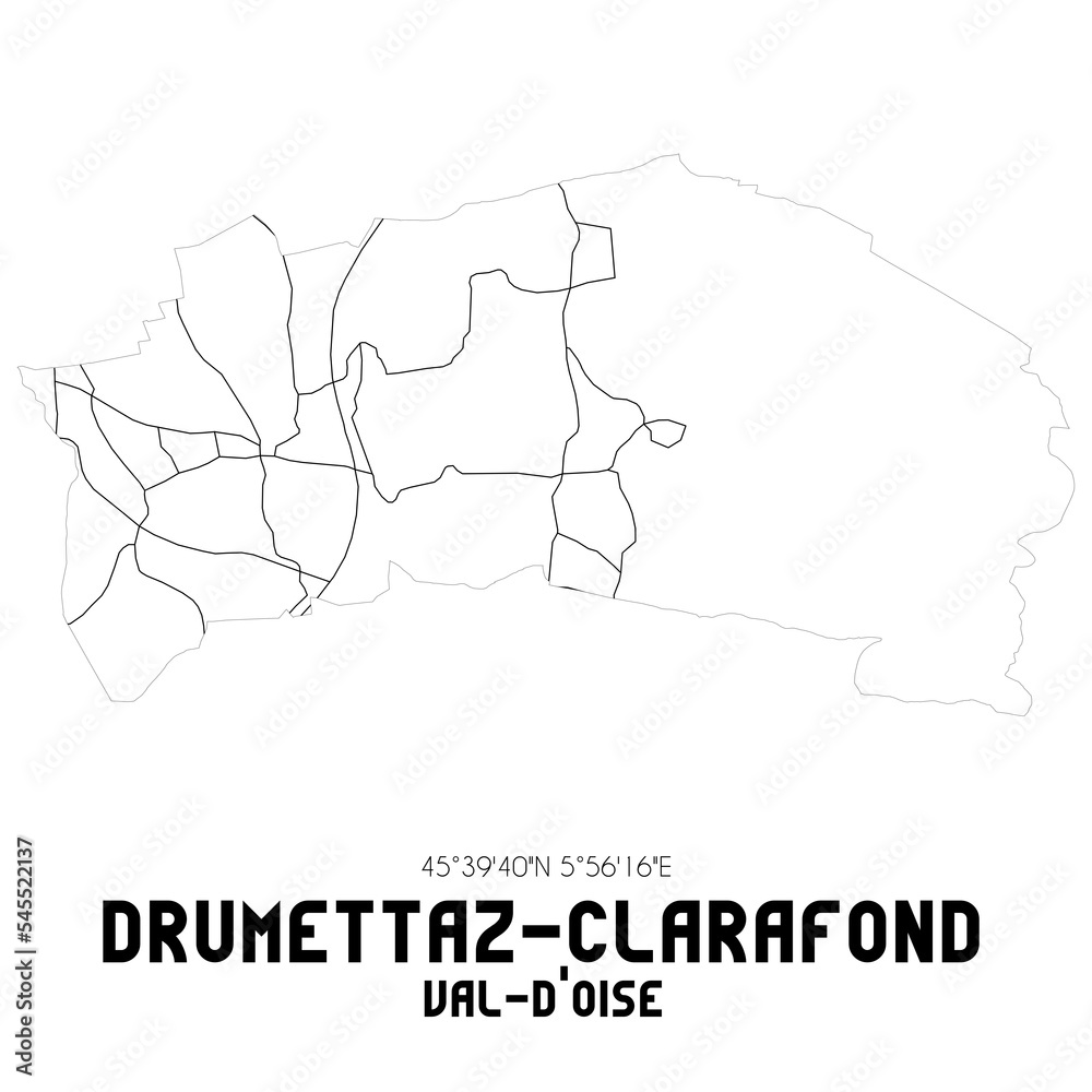 DRUMETTAZ-CLARAFOND Val-d'Oise. Minimalistic street map with black and white lines.