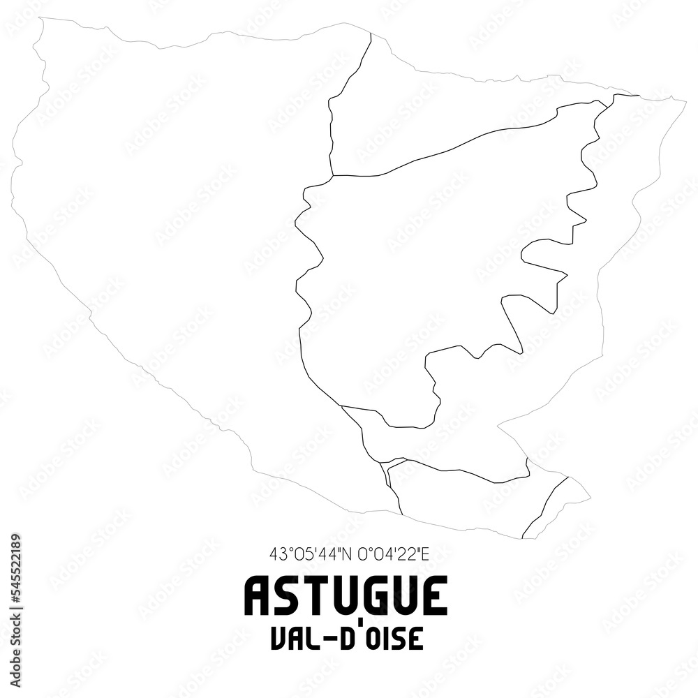 ASTUGUE Val-d'Oise. Minimalistic street map with black and white lines.