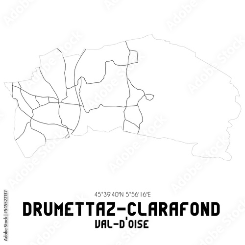 DRUMETTAZ-CLARAFOND Val-d'Oise. Minimalistic street map with black and white lines.