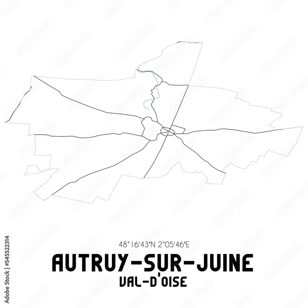 AUTRUY-SUR-JUINE Val-d'Oise. Minimalistic street map with black and white lines. AUTRUY-SUR-JUINE Val-d'Oise. Minimalistic street map with black and white lines.