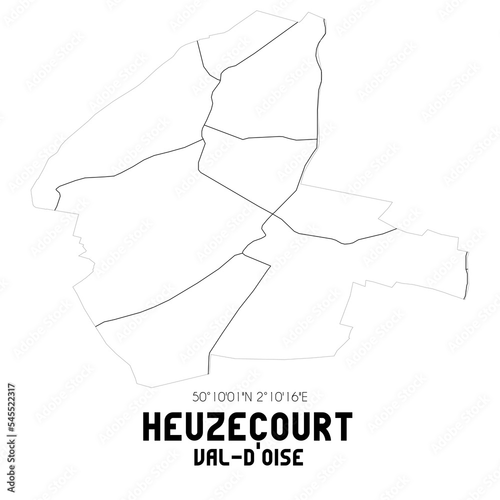 HEUZECOURT Val-d'Oise. Minimalistic street map with black and white lines.