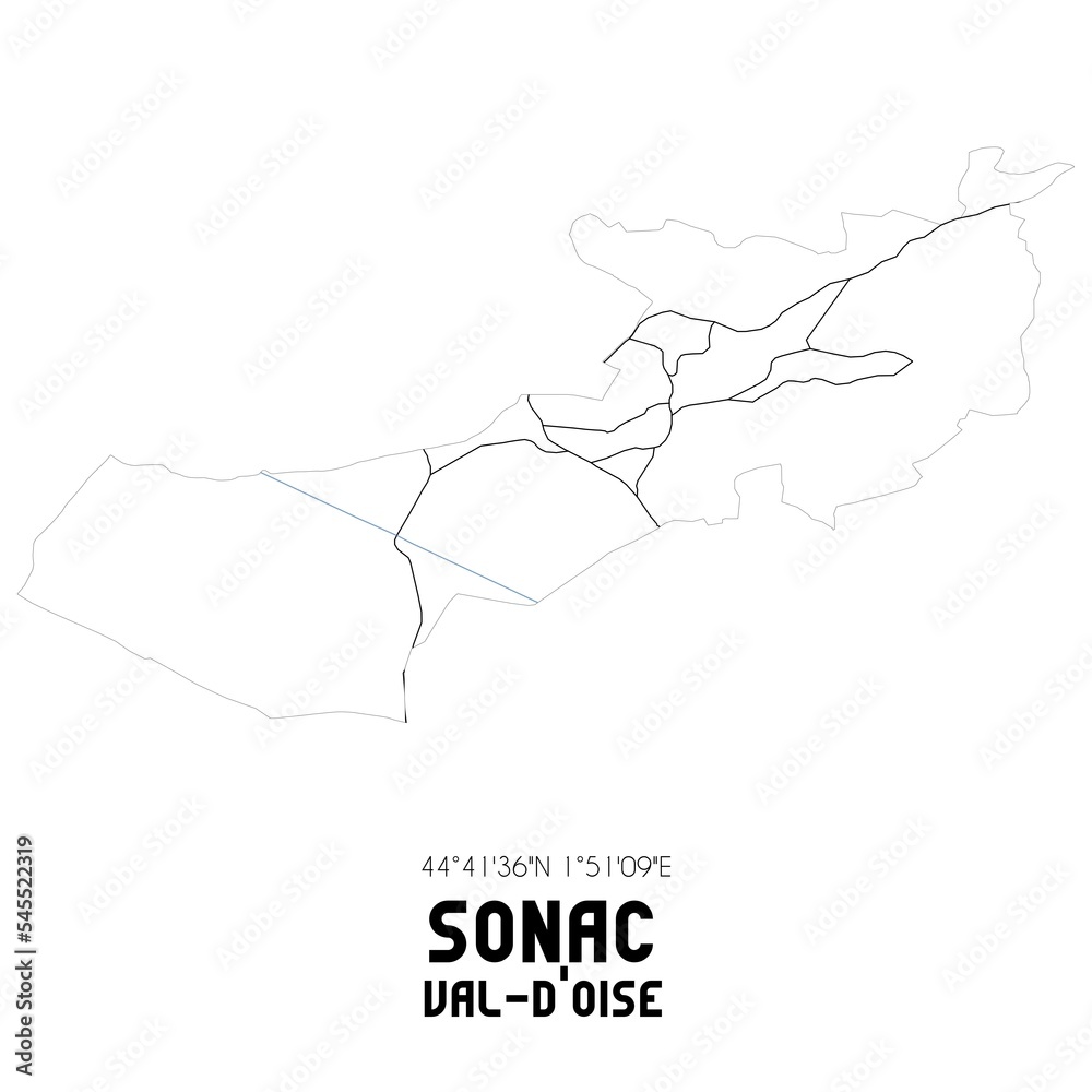 SONAC Val-d'Oise. Minimalistic street map with black and white lines. SONAC Val-d'Oise. Minimalistic street map with black and white lines.