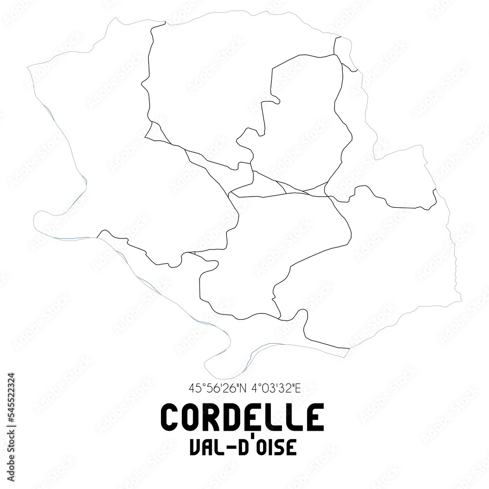 CORDELLE Val-d'Oise. Minimalistic street map with black and white lines.