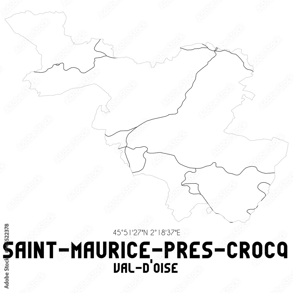 SAINT-MAURICE-PRES-CROCQ Val-d'Oise. Minimalistic street map with black and white lines.