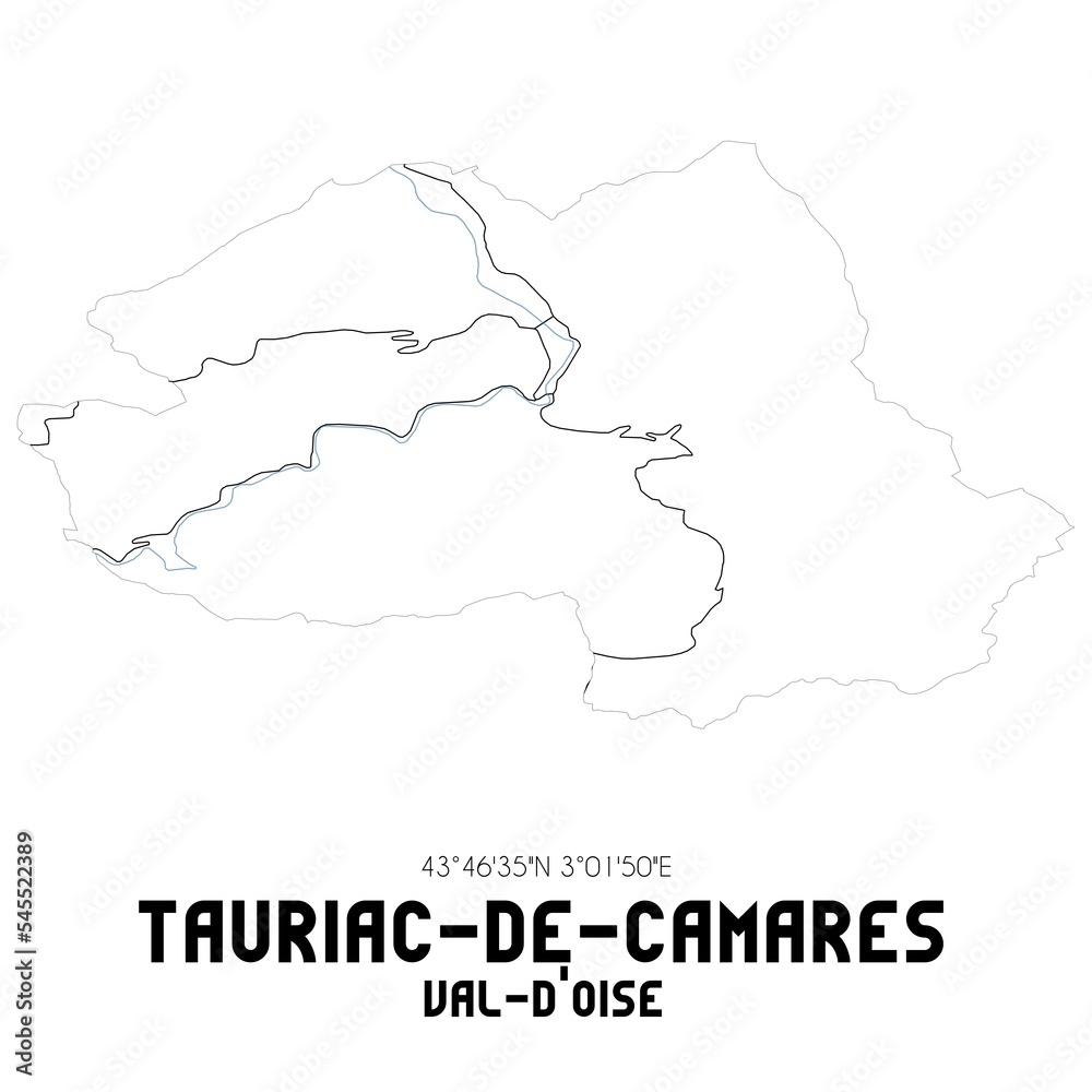 TAURIAC-DE-CAMARES Val-d'Oise. Minimalistic street map with black and white lines.
