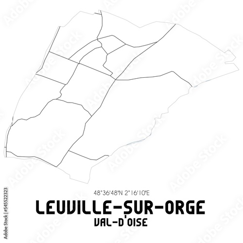 LEUVILLE-SUR-ORGE Val-d'Oise. Minimalistic street map with black and white lines.